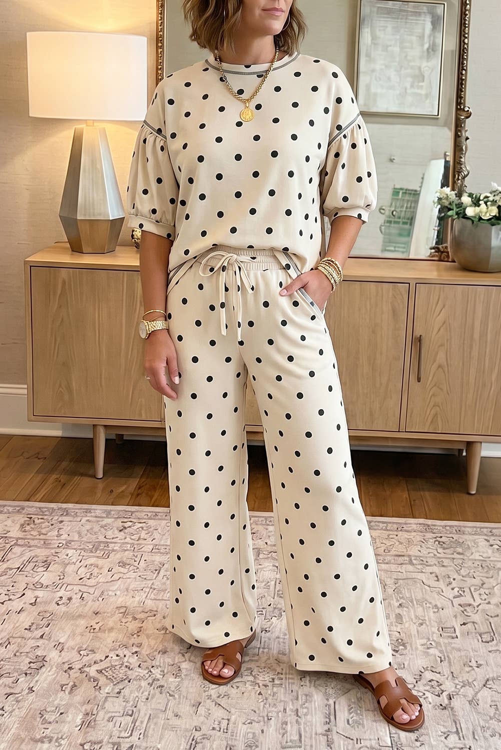 Polka Dot Half Sleeve Drawstring Set