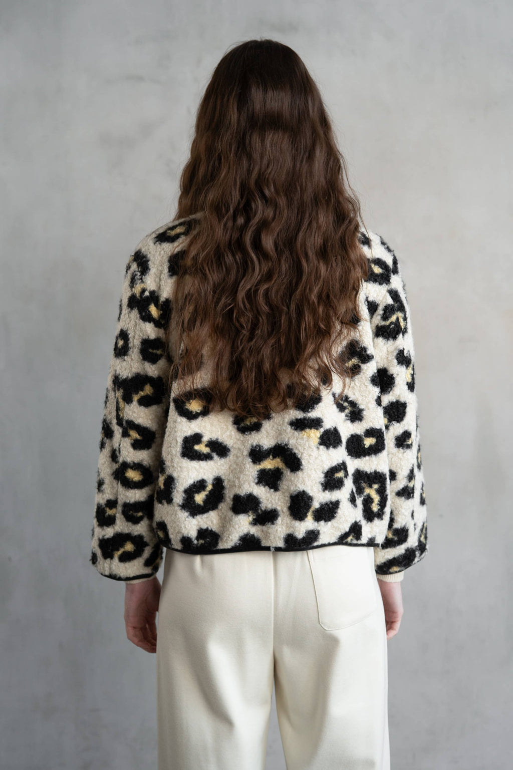 LEOPARD FAUX COLLARLESS JACKET