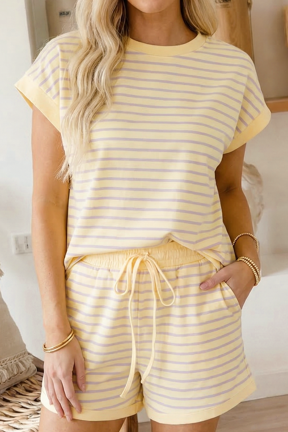 Striped Short Sleeve Lounge Set